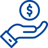 Hand holding coin with dollar sign.