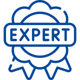 Expert badge icon with blue outline.