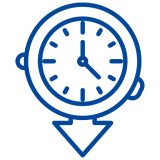 Clock icon with downward arrow symbol.