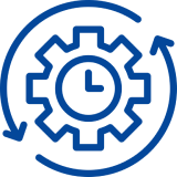 Gear and clock with circular arrows icon.