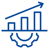 Graph with upward trend and gear icon.
