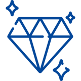 Blue diamond icon with sparkle accents.