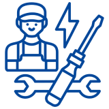 Electrician icon with tools and lightning bolt.