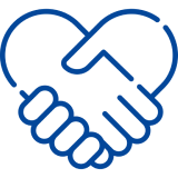 Handshake forming a heart outline, blue lines.