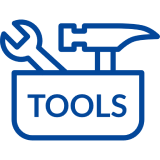 Toolbox icon with wrench and hammer.